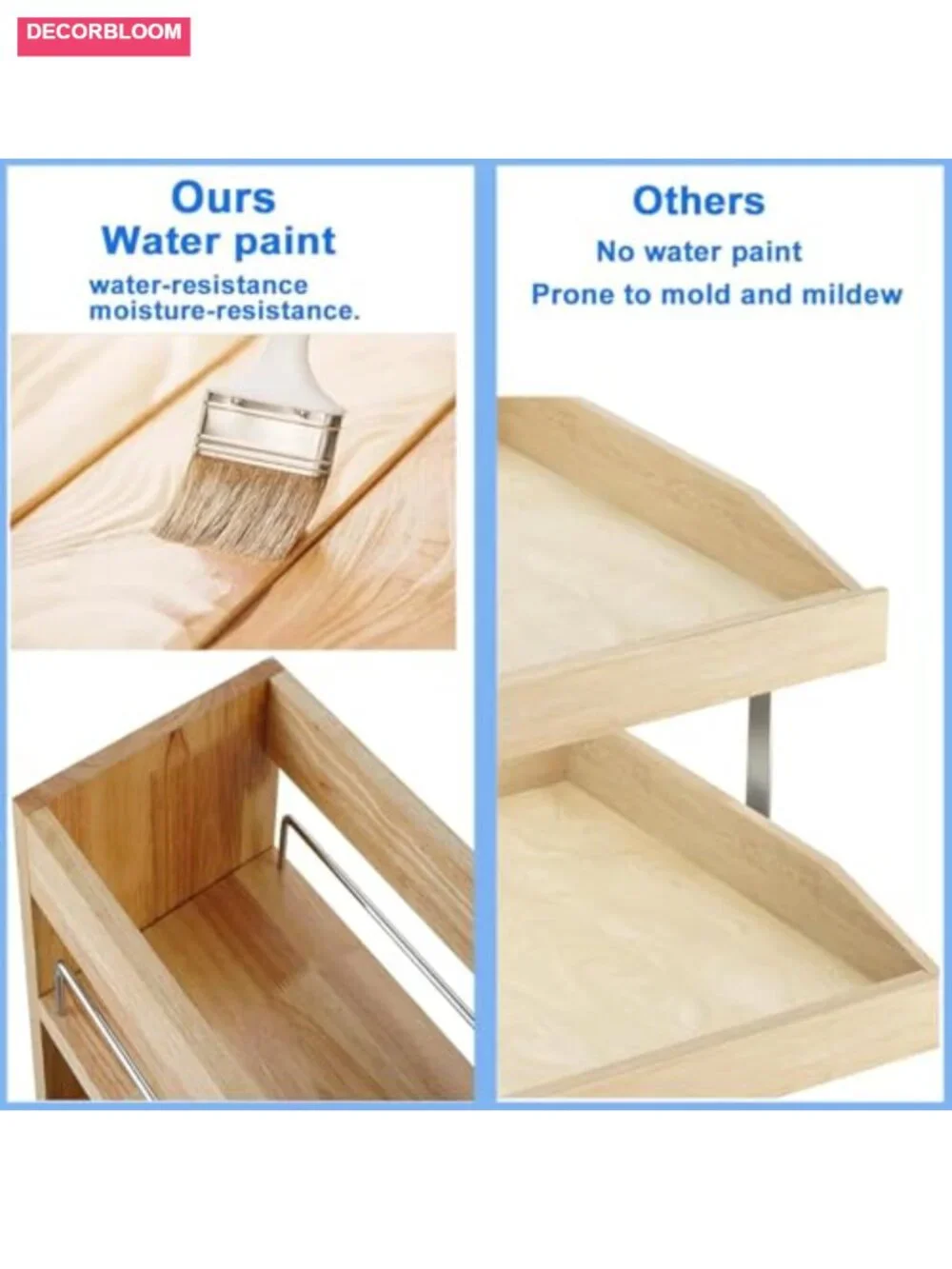 Wood Pull Out Spice Rack Organizer for Cabinet, Heavy Duty Slide Out Shelf, 100